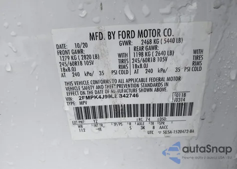 2020 Ford Edge Sel z USA, uszkodzony, nr VIN 2FMPK4J99LBB42746